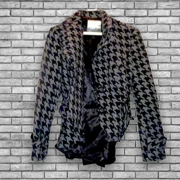 Vintage Classic 1960s Kensie Woman’s Houndstooth Herringbone Plaid Pea Coat - Picture 3 of 8